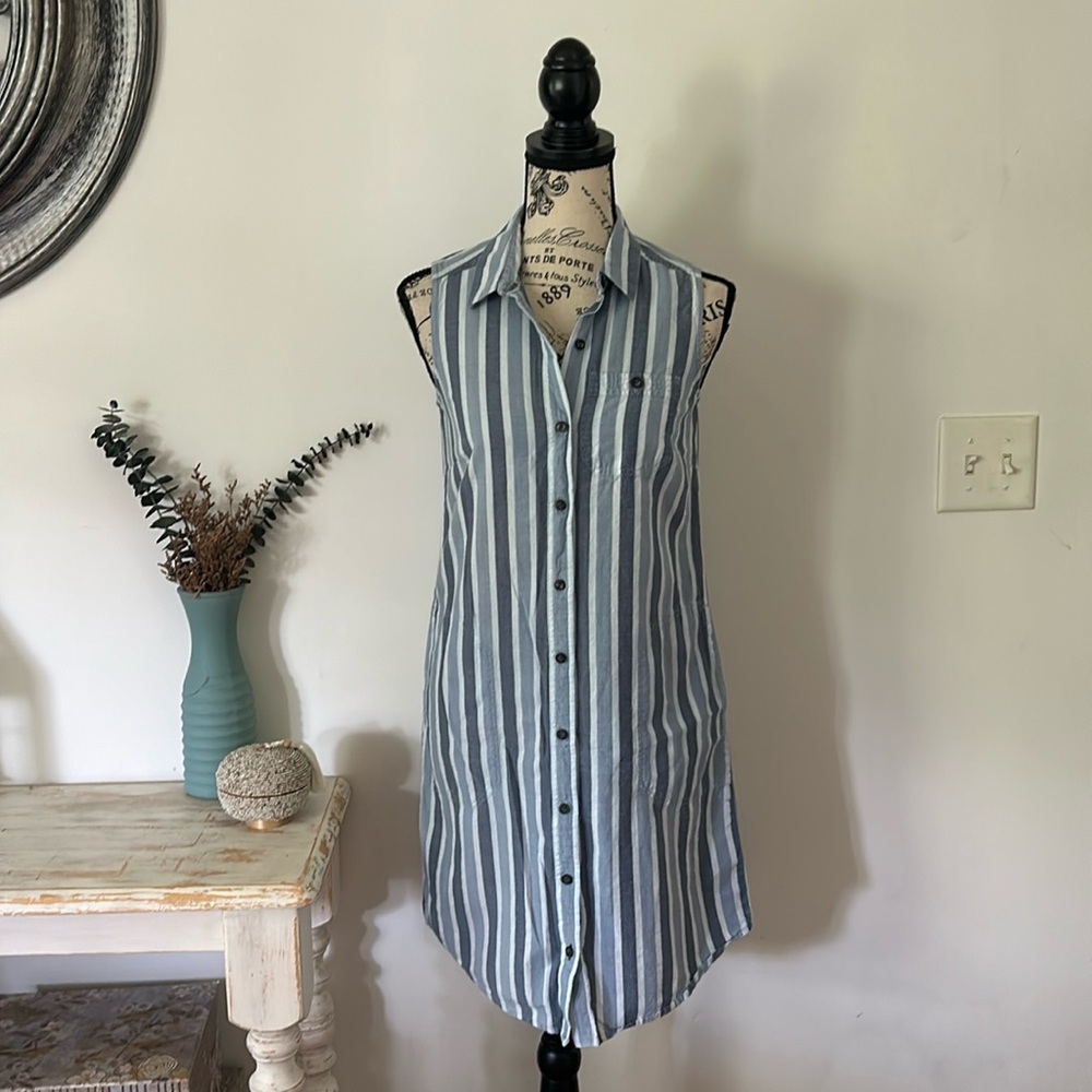 Toad & Co Organic Cotton Striped Sleeveless Button Up Shirt Dress Womens size XS